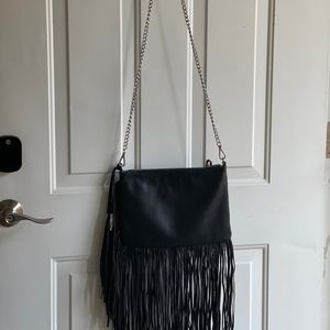 LIKE NEW Carlos Santana Crossbody Bag Fringe Boho Black Purse Chain Strap